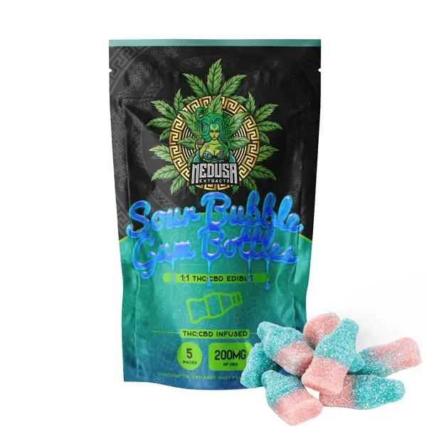 Medusa Extracts 1:1 Sour Bubble Gum Bottles 200mg THC/CBD